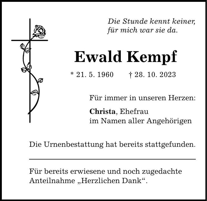 Traueranzeige Ewald Kempf