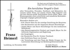 Traueranzeige Franz Heimerl