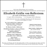 Traueranzeige Elisabeth Gräfin von Ballestrem