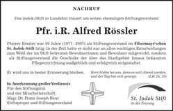 Traueranzeige Alfred Pfr. i.R. Rössler