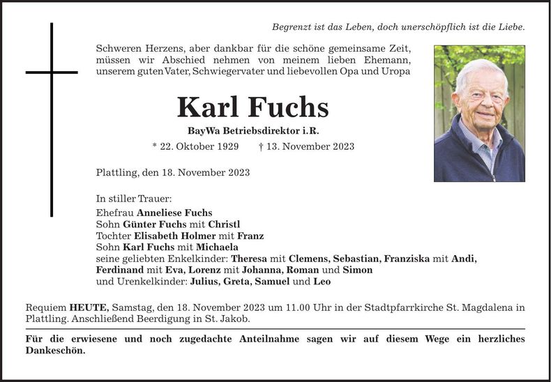 Traueranzeige Karl Fuchs