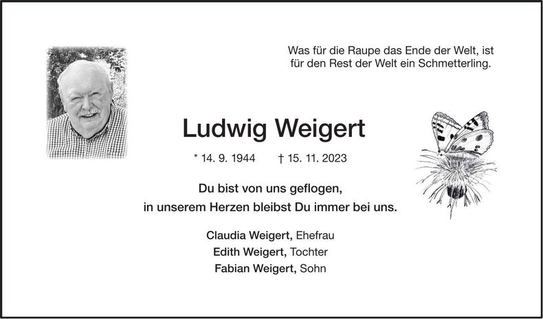 Traueranzeige Ludwig Weigert