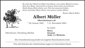 Traueranzeige Albert Müller