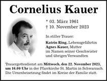 Traueranzeige Cornelius Kauer