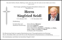 Traueranzeige Siegfried Seidl