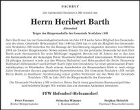 Traueranzeige Heribert Barth