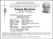 Traueranzeige Emma Buchner