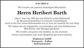 Traueranzeige Herbert Barth