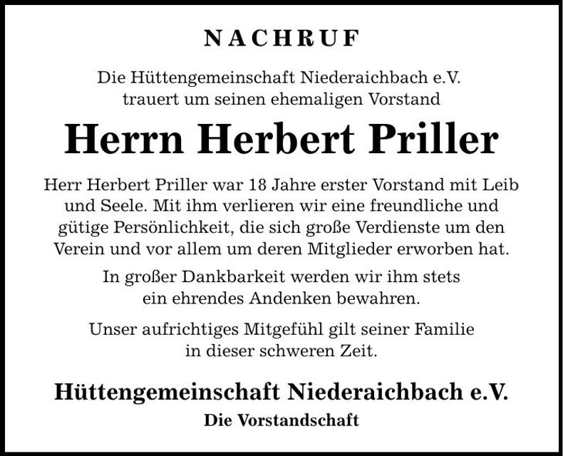 Traueranzeige Herbert Priller