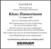 Traueranzeige Klaus Zimmermann