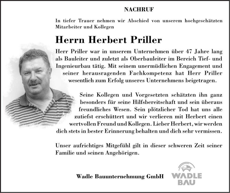 Traueranzeige Herbert Priller