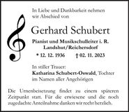 Traueranzeige Gerhard Schubert