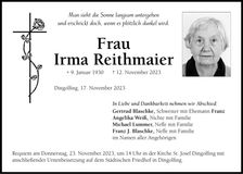 Traueranzeige Irma Reithmeier
