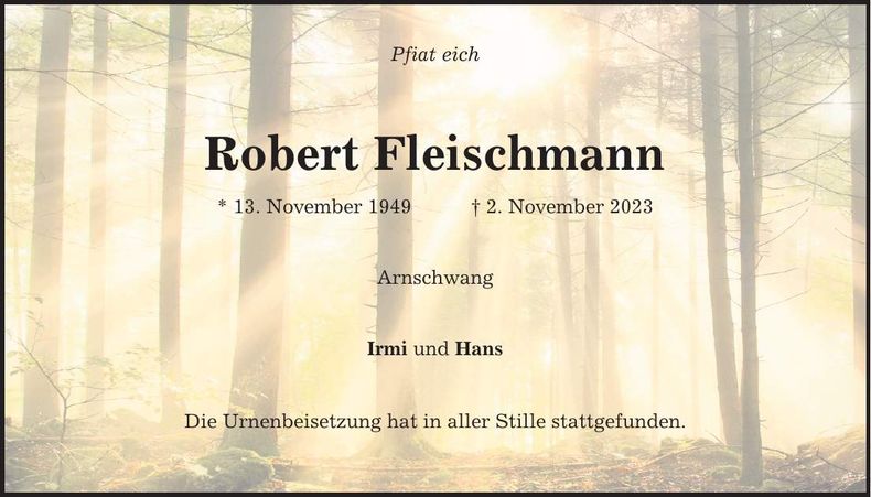 Traueranzeige Robert Fleischmann