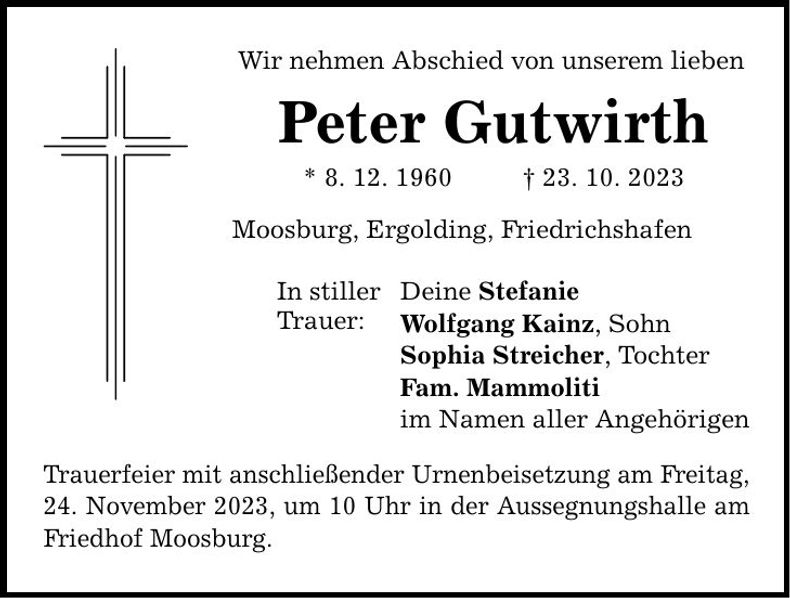 Traueranzeige Peter Gutwirth
