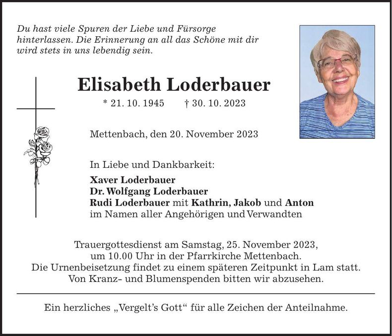 Traueranzeige Elisabeth Loderbauer
