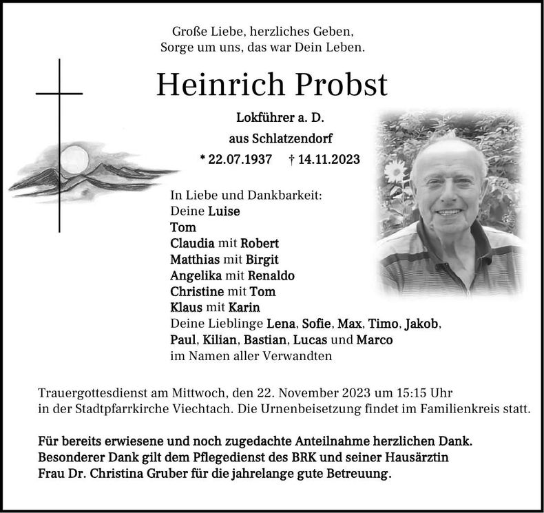 Traueranzeige Probst Heinrich