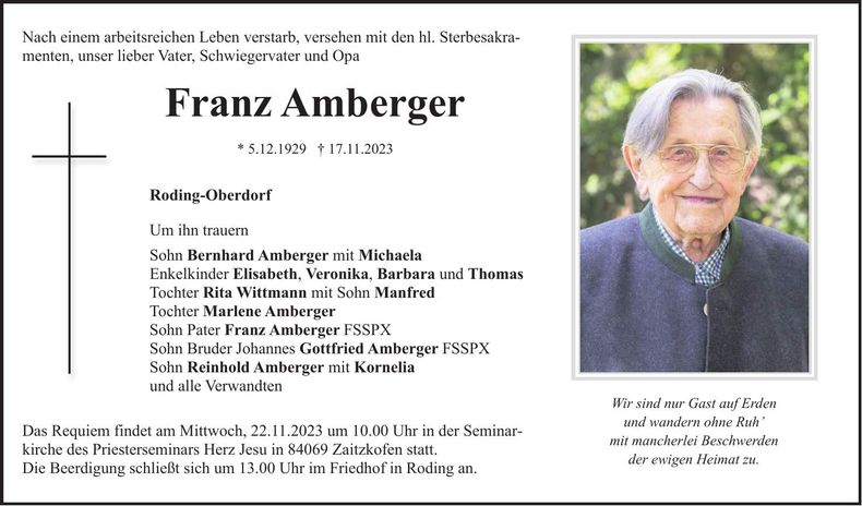 Traueranzeige Franz Amberger