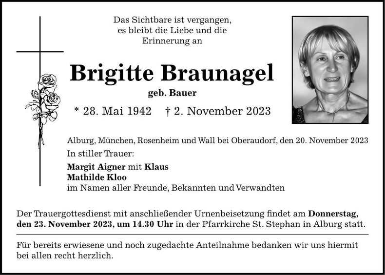 Traueranzeige Brigitte Braunagel