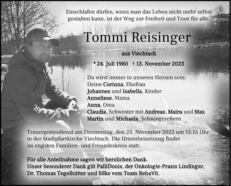 Traueranzeige Reisinger Tommi