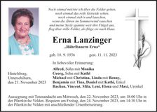 Traueranzeige Erna Lanzinger