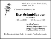 Traueranzeige Ilse Schmidbauer
