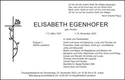 Traueranzeige Elisabeth Egenhofer
