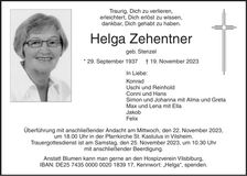 Traueranzeige Helga Zehentner