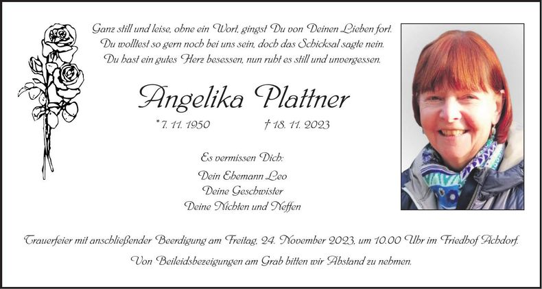 Traueranzeige Angelika Plattner