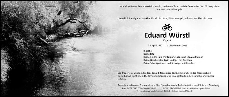 Traueranzeige Eduard Würstl