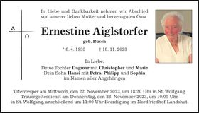 Traueranzeige Ernestine Aiglstorfer