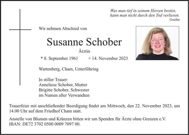 Traueranzeige Susanne Schober
