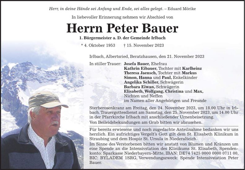 Traueranzeige Peter Bauer