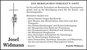 Traueranzeige Josef Widmann