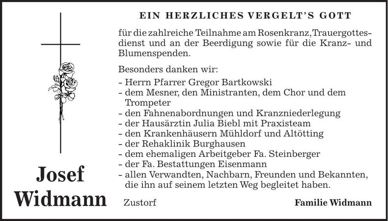 Traueranzeige Josef Widmann