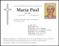 Traueranzeige Maria Pusl