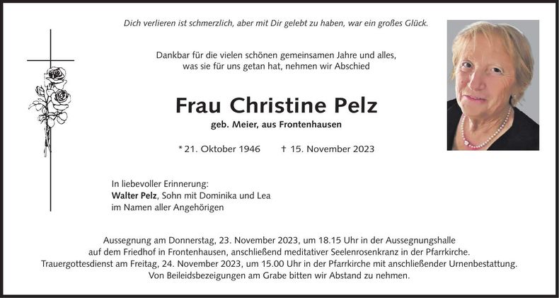 Traueranzeige Christine Pelz