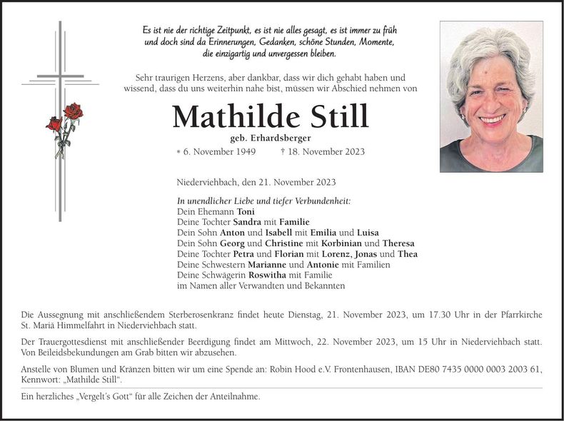 Traueranzeige Still Mathilde