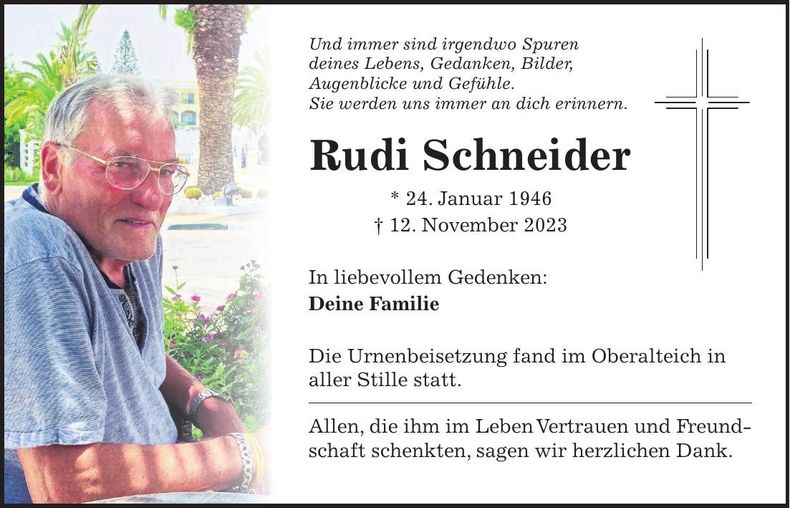 Traueranzeige Rudi Schneider