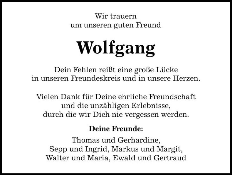 Traueranzeige Wolfgang 