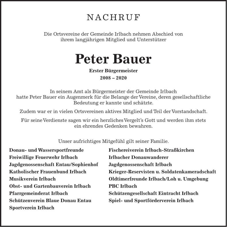 Traueranzeige Peter Bauer