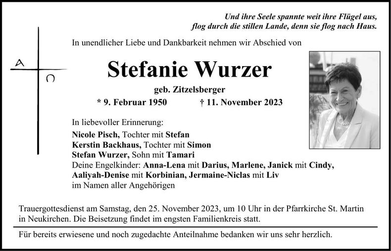 Traueranzeige Stefanie Wurzer