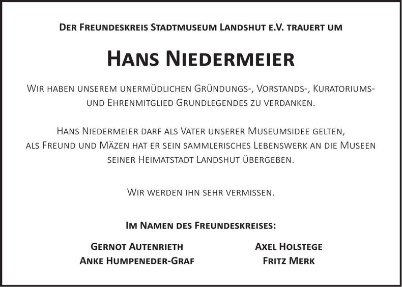 Traueranzeige Hans Niedermeier