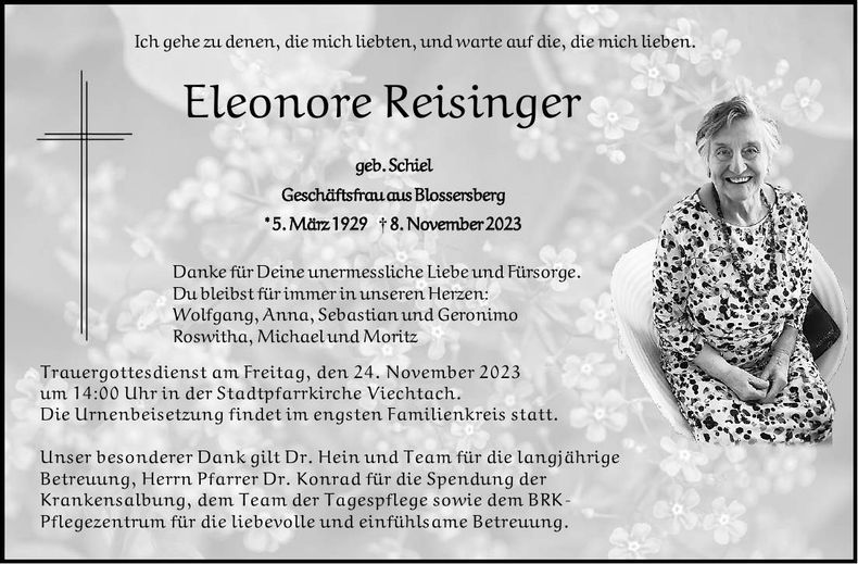 Traueranzeige Reisinger Eleonore