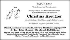 Traueranzeige Christina Kreutzer