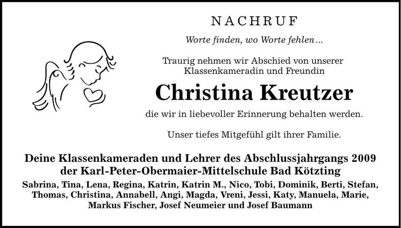 Traueranzeige Christina Kreutzer