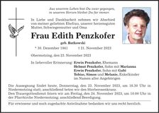 Traueranzeige Edith Penzkofer