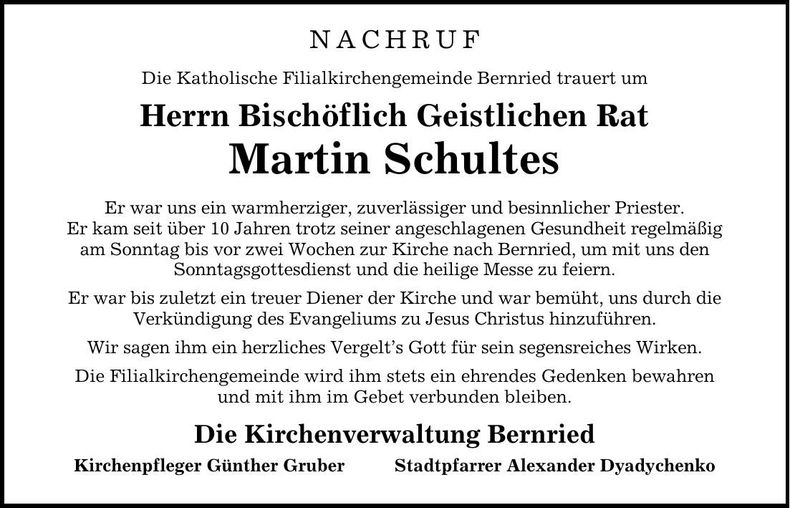 Traueranzeige Martin Schultes