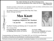 Traueranzeige Max Knott