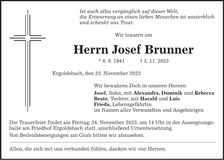 Traueranzeige Josef Brunner